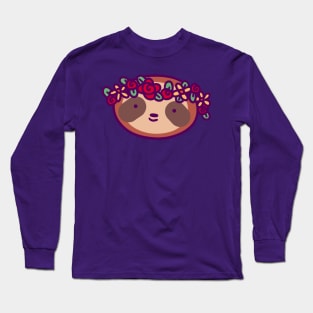 Flower Crown Sloth Face Long Sleeve T-Shirt